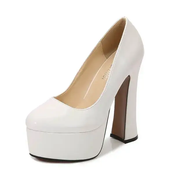 Zonamma Women Plus Size Fashion Sexy Thick-Soled Chunky Heel Platform Round-Toe High-Heeled Shoes Wedges