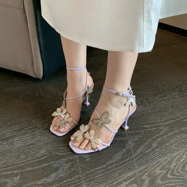 Zonamma Summer Women Fashion Sexy Butterfly Square Toe Heeled Sandals